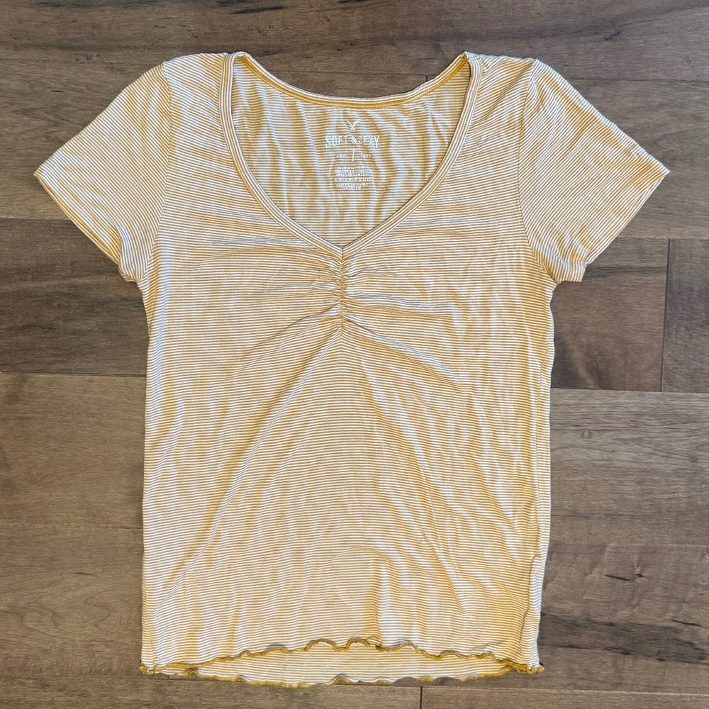 American Eagle Soft and Sexy Striped Yellow and White T-Shirt XS - Picture 1 of 1